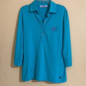 Wolter Genuin Golf Turquoise M top butterflies front & back 3/4 sleeves New
